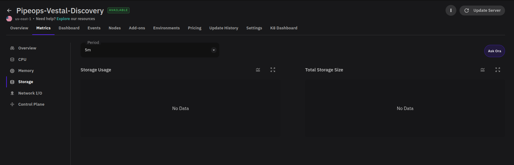 Server storage metrics